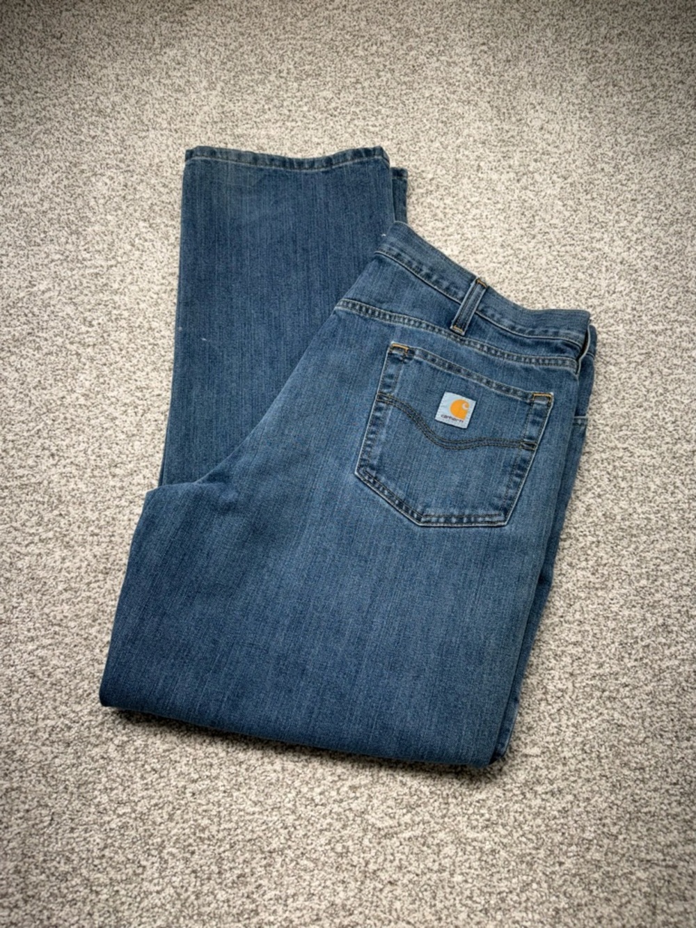 Men's Carhartt Blue Medium Wash Relaxed Fit Mid-Rise Holter Straight Jeans Sz 40